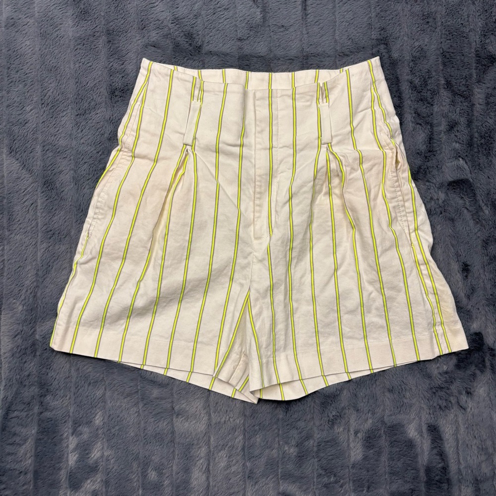 Banana Republic Womens Neon Yellow Striped High Rise Cotton Linen Shorts 4